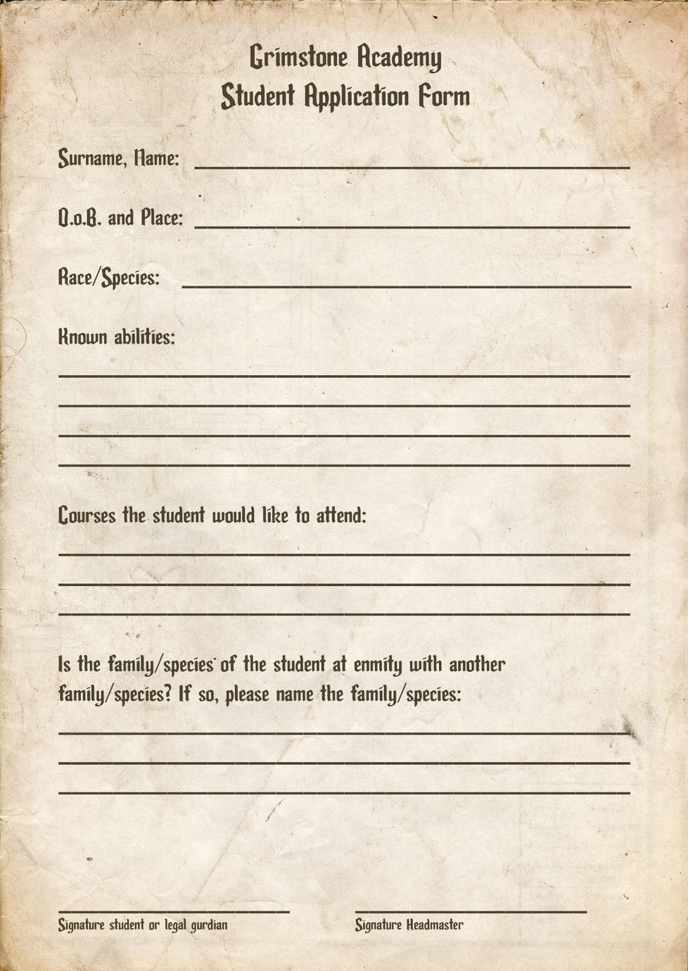 student application form